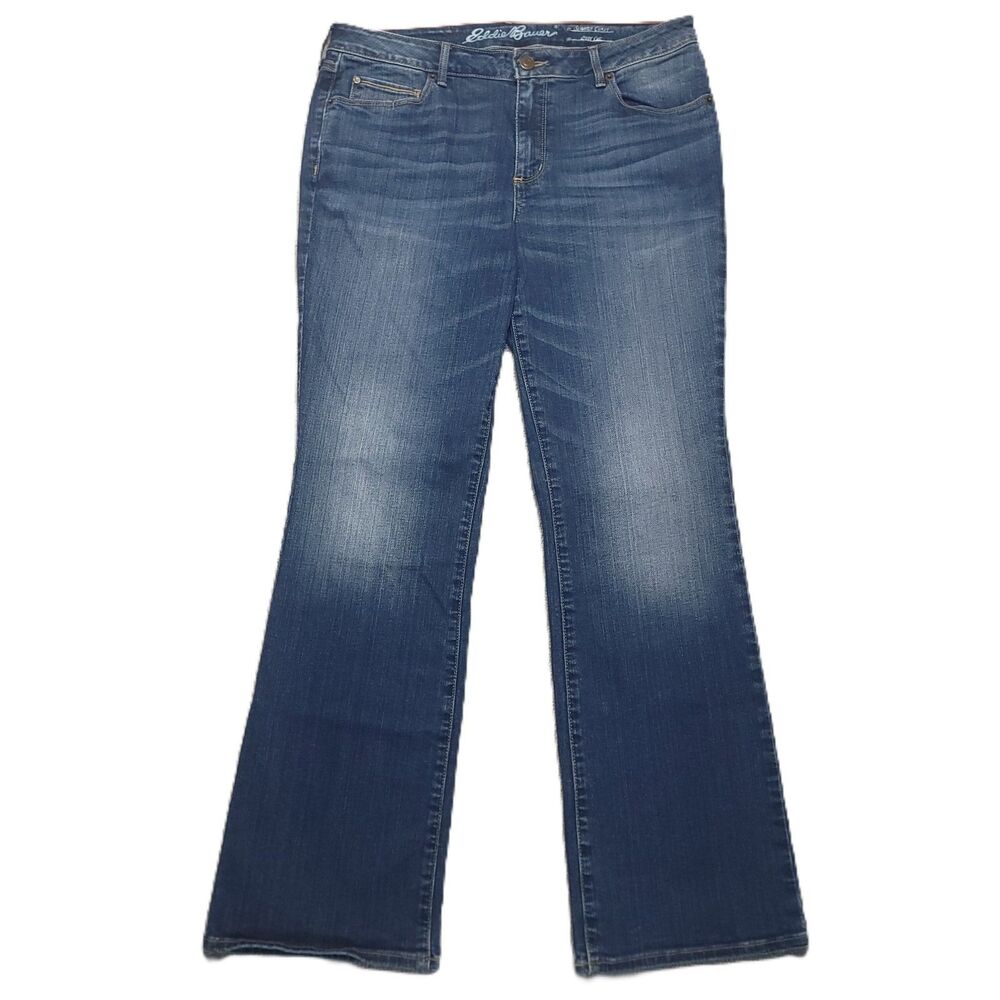Eddie Bauer Slightly Curvy Bootcut Jeans Womens Size 12 Blue Stretch Denim